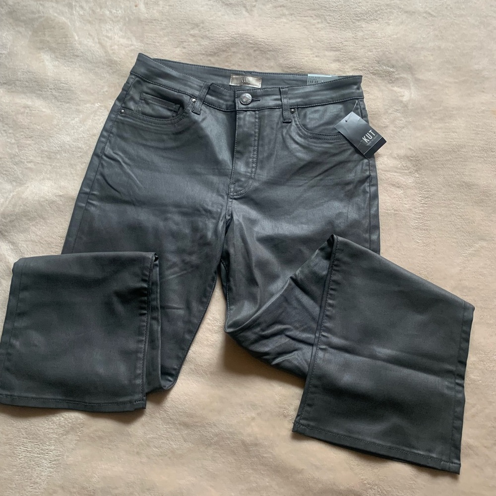 NWT Kut from the Kloth High Rise Kelsey Fab Ab Ankle Flare In coated gray size 8 - Picture 2 of 12